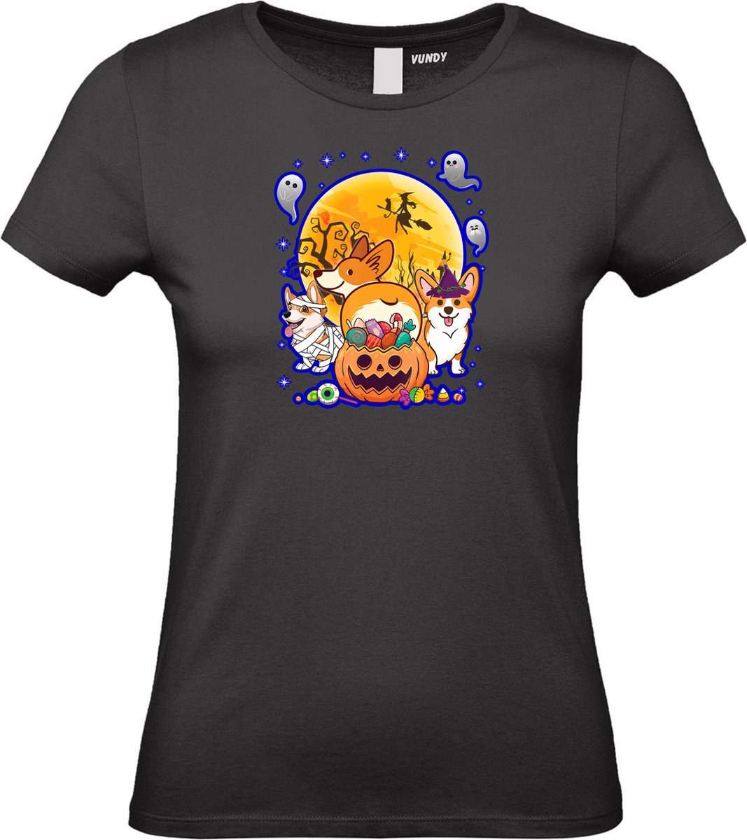 Dames t-shirt Halloween Hondjes | Halloween kostuum kind dames heren | verkleedkleren meisje jongen | Zwart | maat XL